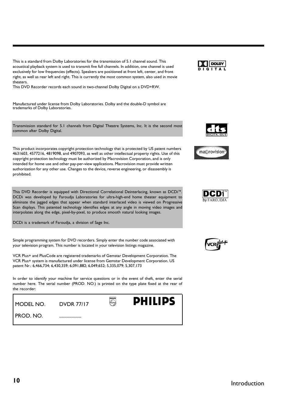 Introduction | Philips DVDR3370H User Manual | Page 22 / 122