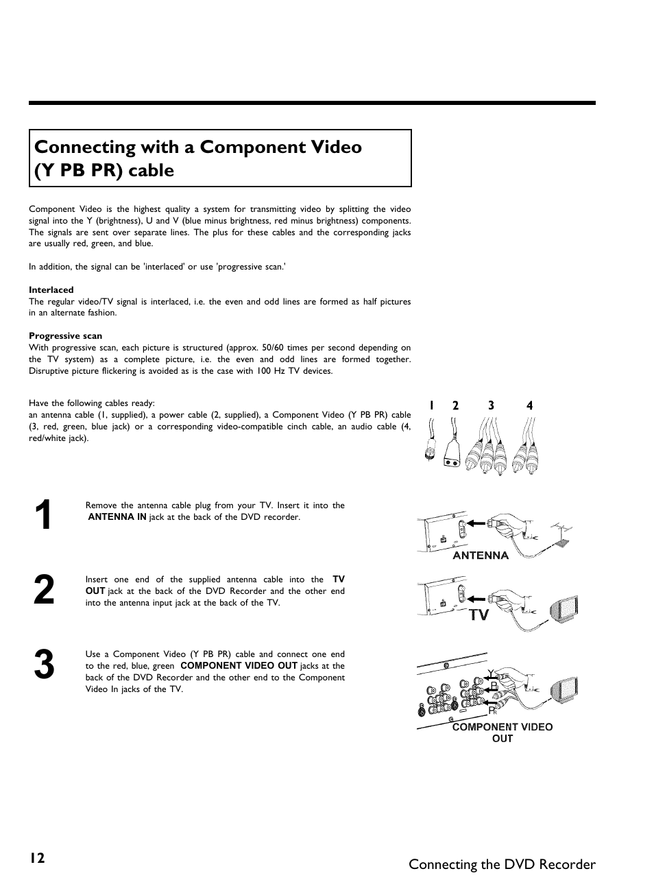 Connecting with a component video (y pb pr) cable | Philips DVDR3370H User Manual | Page 24 / 122