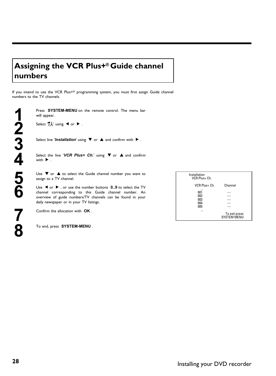 Assigning the vcr plus, Guide channel numbers | Philips DVDR3370H User Manual | Page 40 / 122