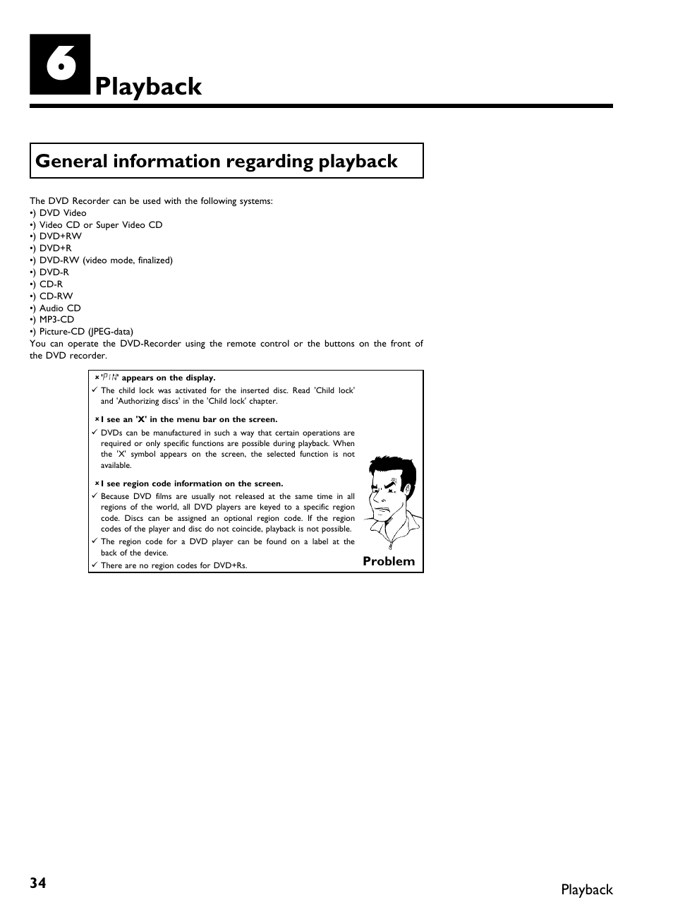 Playback, General information regarding playback | Philips DVDR3370H User Manual | Page 46 / 122