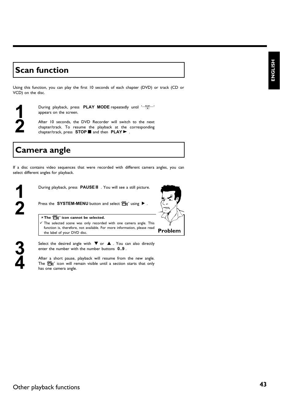 Scan function, Camera angle | Philips DVDR3370H User Manual | Page 55 / 122