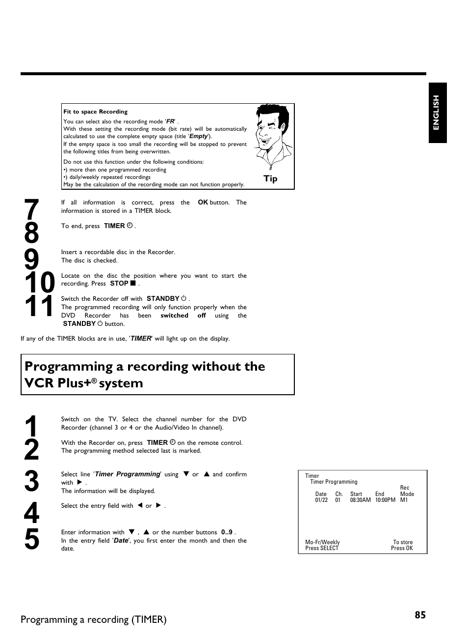 Programming a recording without the vcr plus, System | Philips DVDR3370H User Manual | Page 97 / 122