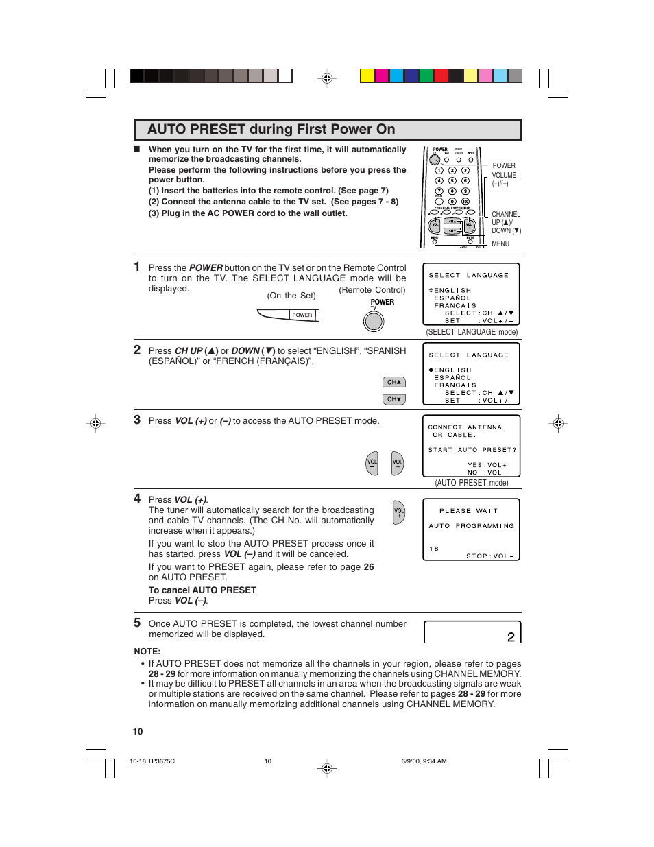 Auto preset during first power on | Philips TP3675 User Manual | Page 10 / 48