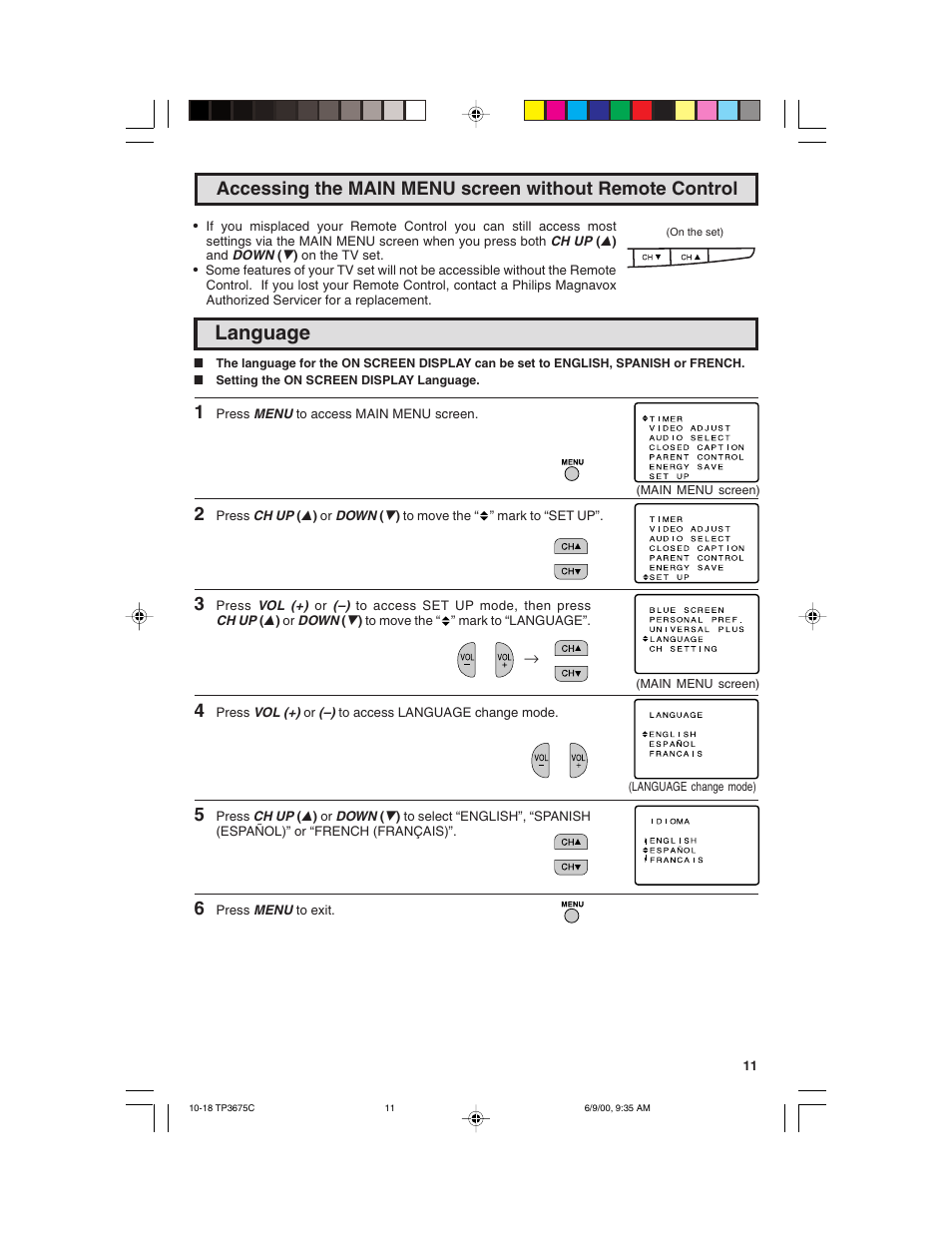Language | Philips TP3675 User Manual | Page 11 / 48