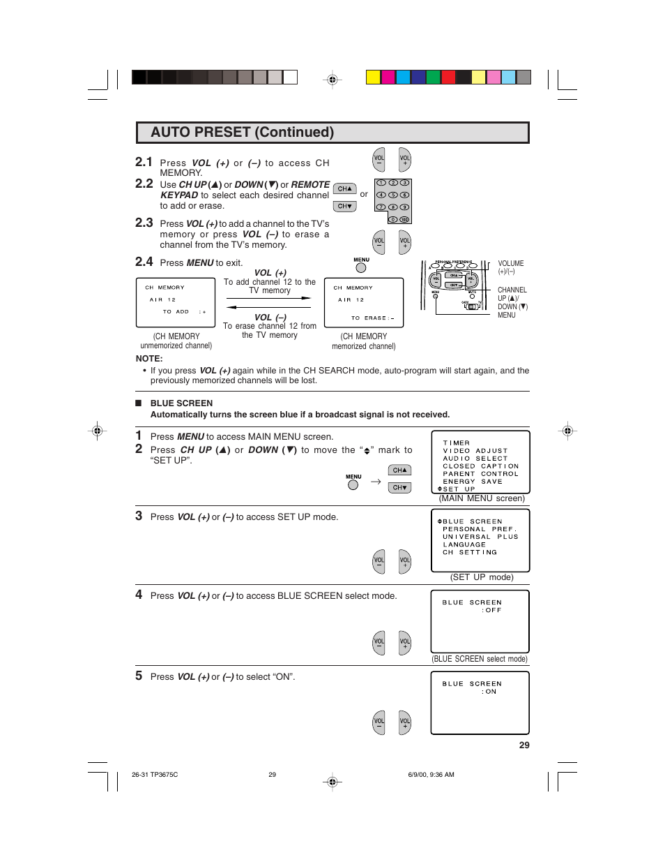 Auto preset (continued) | Philips TP3675 User Manual | Page 29 / 48