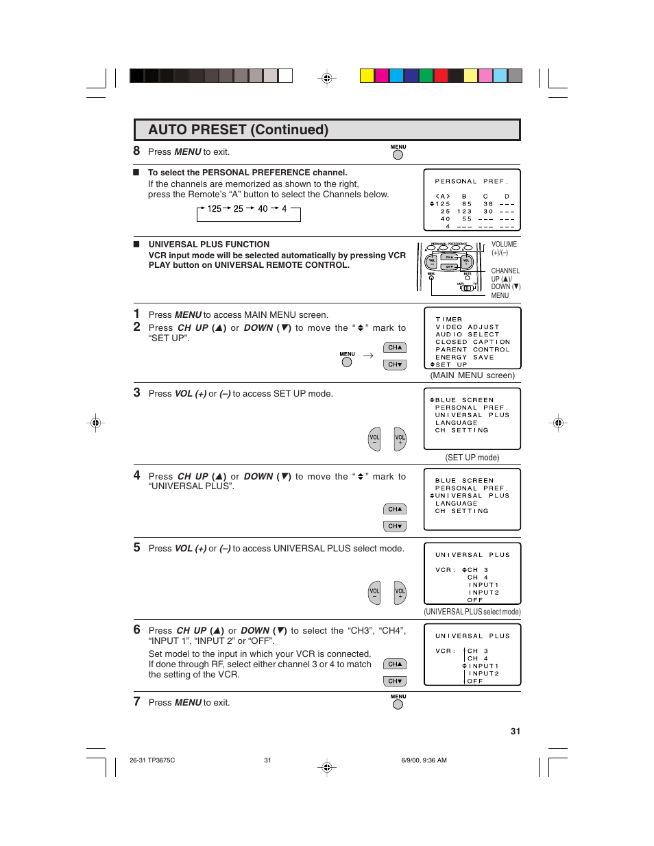 Auto preset (continued) | Philips TP3675 User Manual | Page 31 / 48