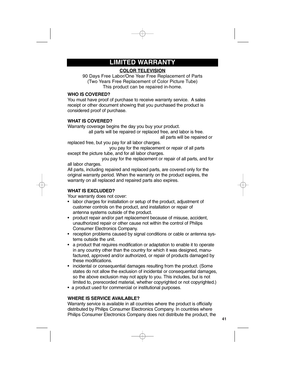 Limited warranty | Philips TP3675 User Manual | Page 41 / 48
