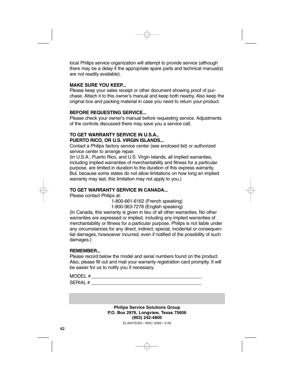 Philips TP3675 User Manual | Page 42 / 48