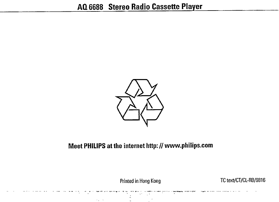 Aq 6688 stereo radio cassette player | Philips AQ 6688/01 User Manual | Page 13 / 13
