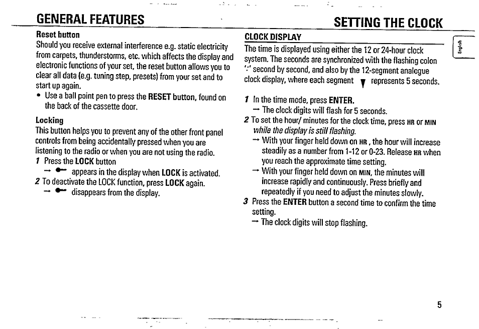 General features sehing the clock | Philips AQ 6688/01 User Manual | Page 5 / 13