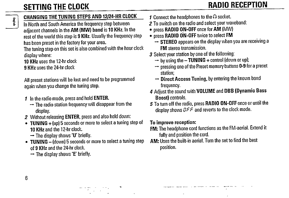 Sehing the clock radio reception | Philips AQ 6688/01 User Manual | Page 6 / 13