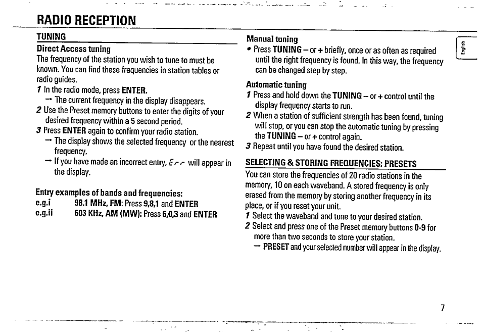 Radio reception | Philips AQ 6688/01 User Manual | Page 7 / 13