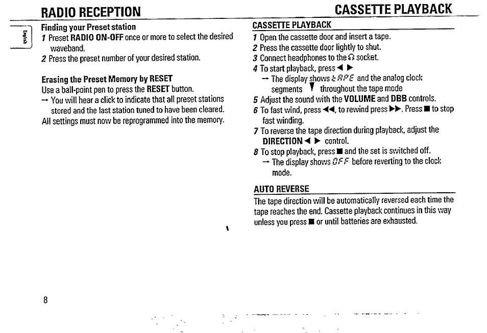 Radio reception cassehe playback | Philips AQ 6688/01 User Manual | Page 8 / 13