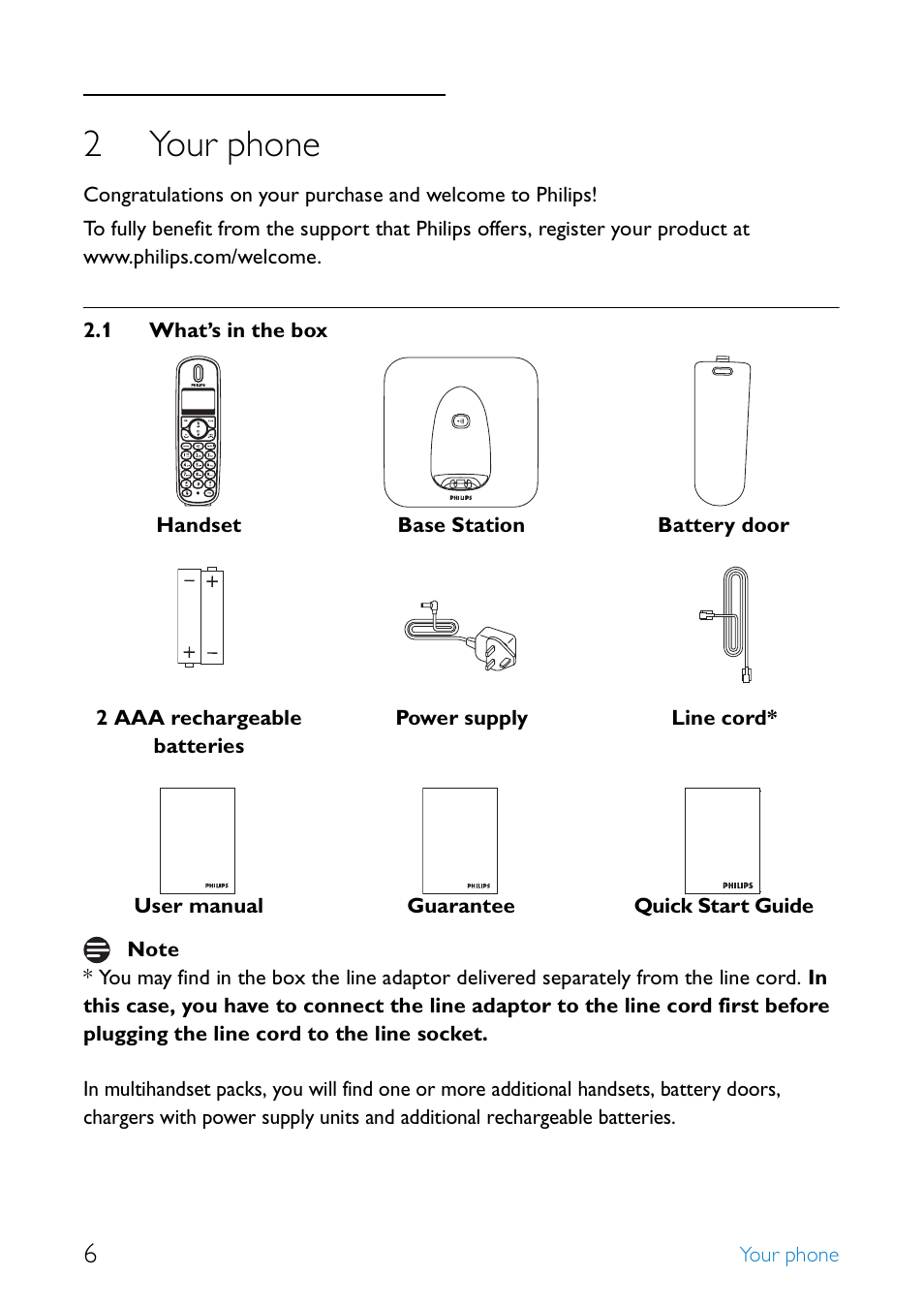 2 your phone, 1 what’s in the box, Your phone | What’s in the box, 2your phone | Philips UCZZ01927AB User Manual | Page 8 / 40