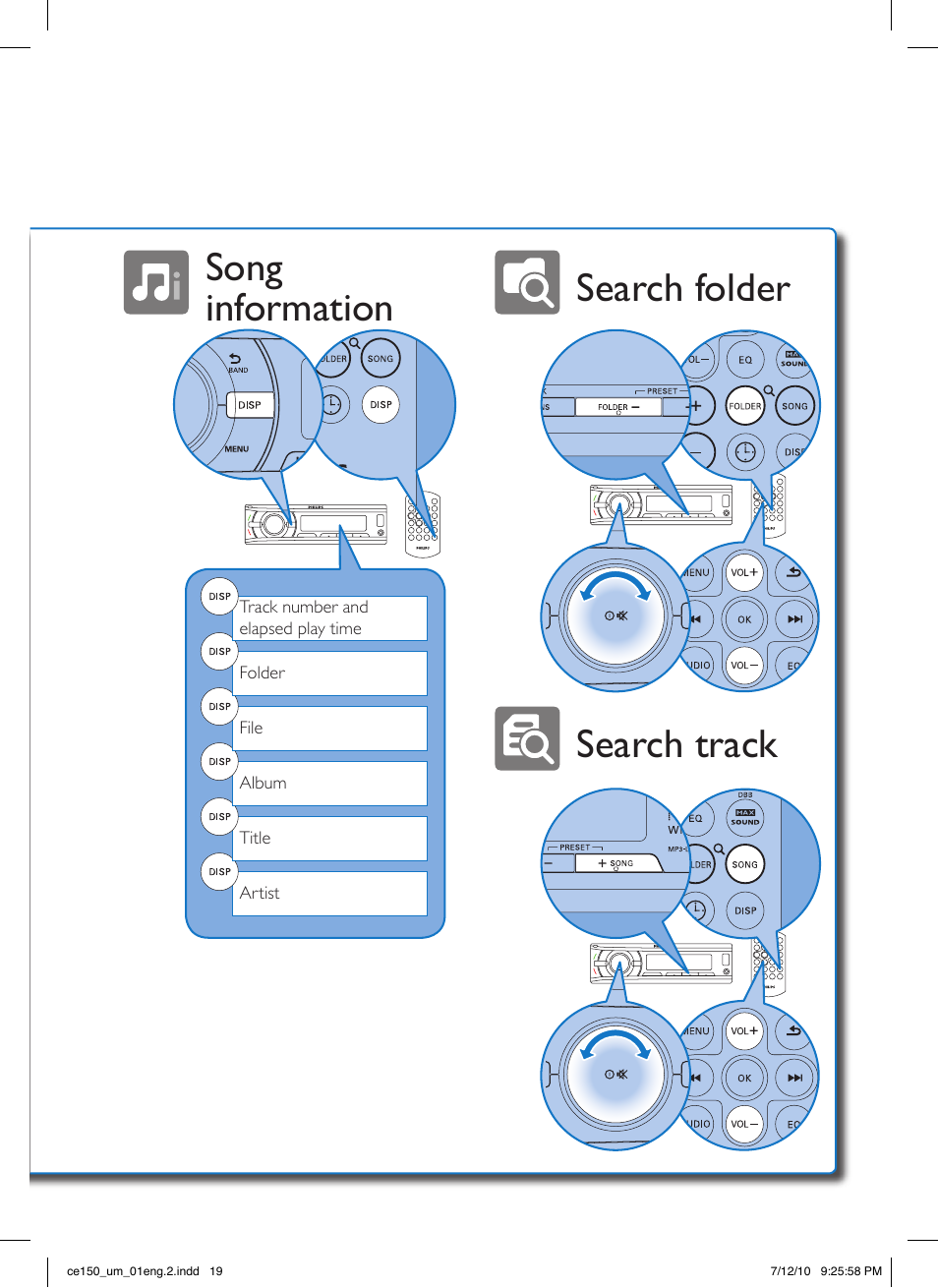 Song information search folder search track | Philips CE150 User Manual | Page 19 / 24