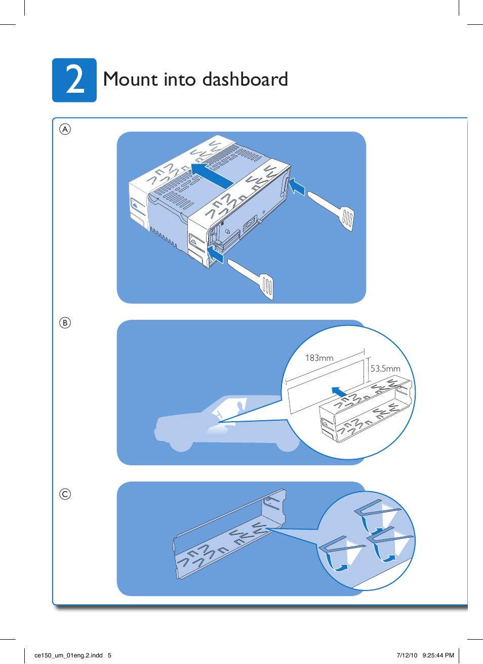 Mount into dashboard | Philips CE150 User Manual | Page 5 / 24