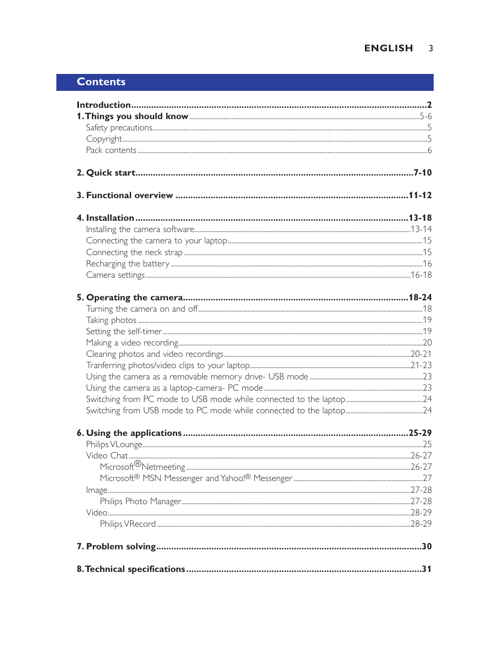 Philips ThumbCam DMVC1300K User Manual | Page 3 / 35