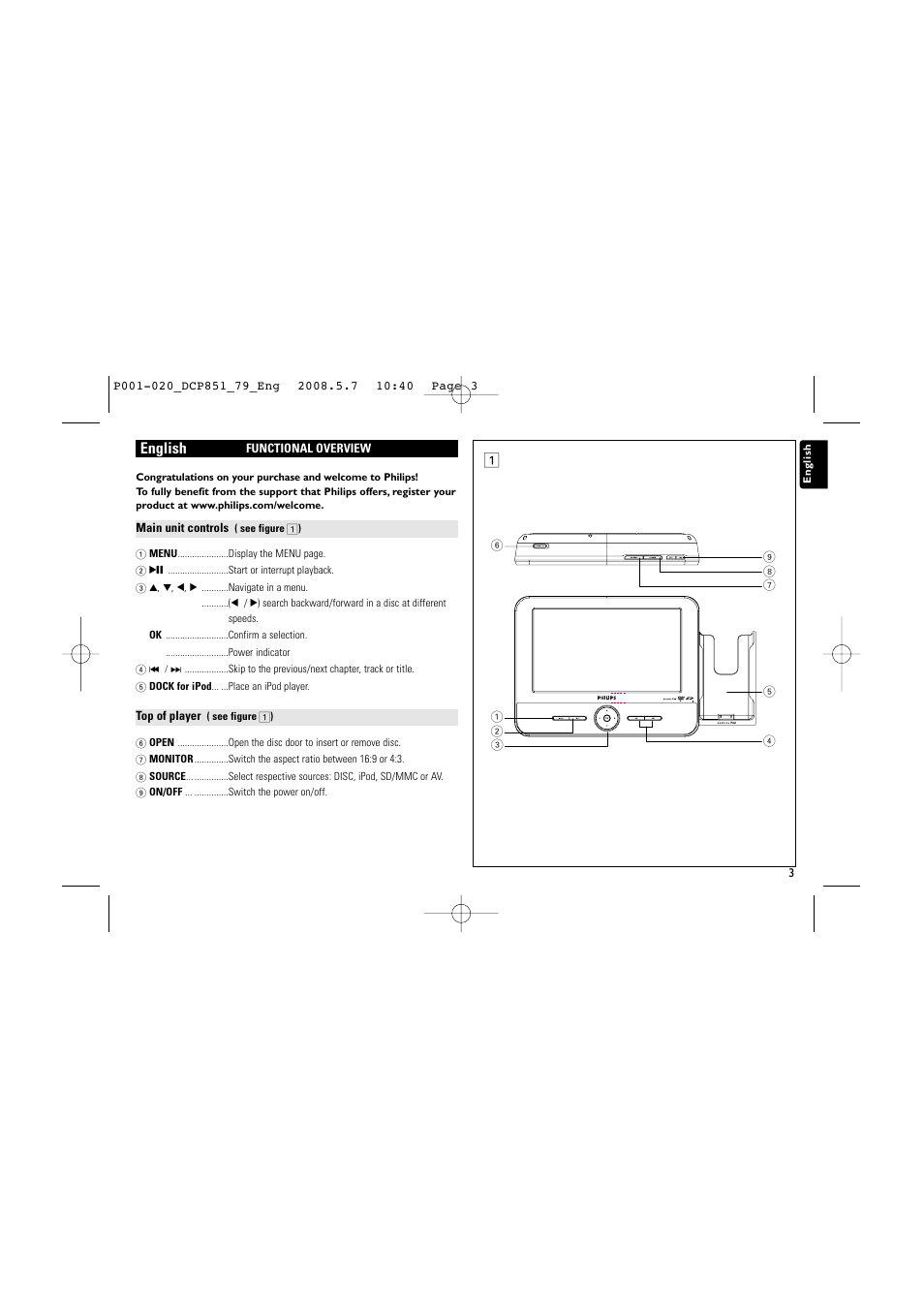 English | Philips DCP851 User Manual | Page 3 / 20