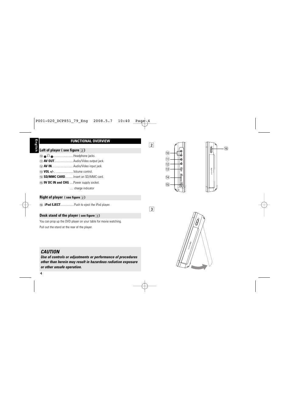 Caution | Philips DCP851 User Manual | Page 4 / 20