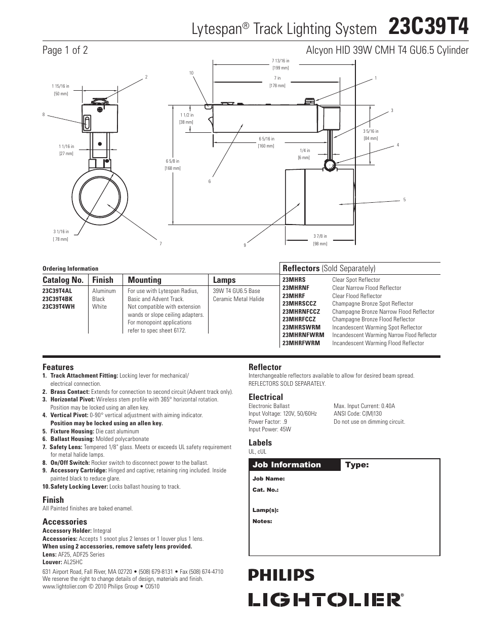 Philips Lightolier 23C39T4 User Manual | 2 pages
