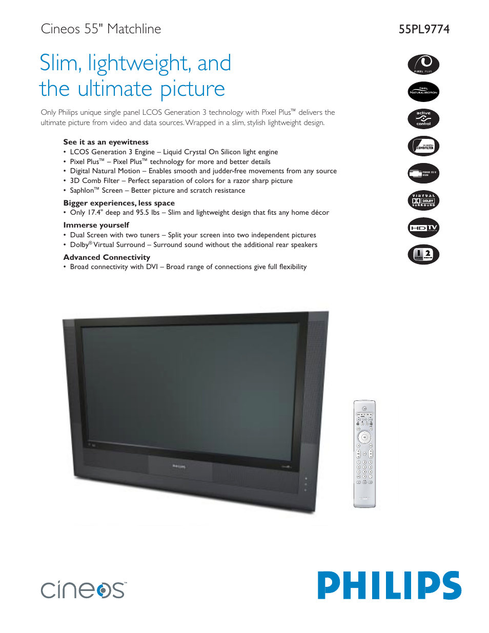 Philips Cineos 55PL9774 User Manual | 2 pages