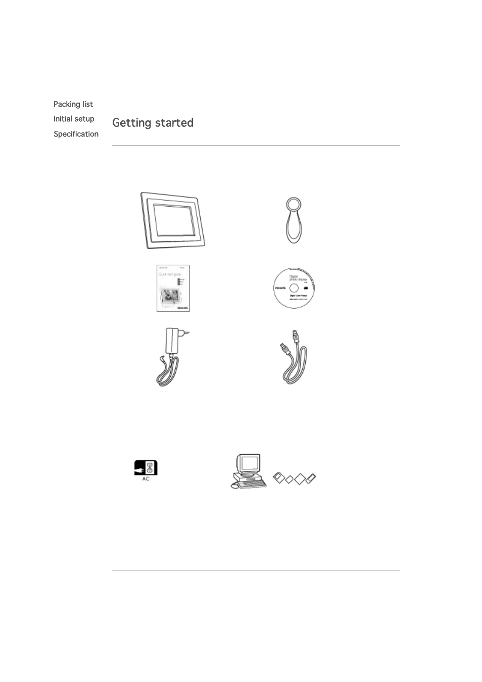 Getting started | Philips 7FF1CWO User Manual | Page 2 / 49