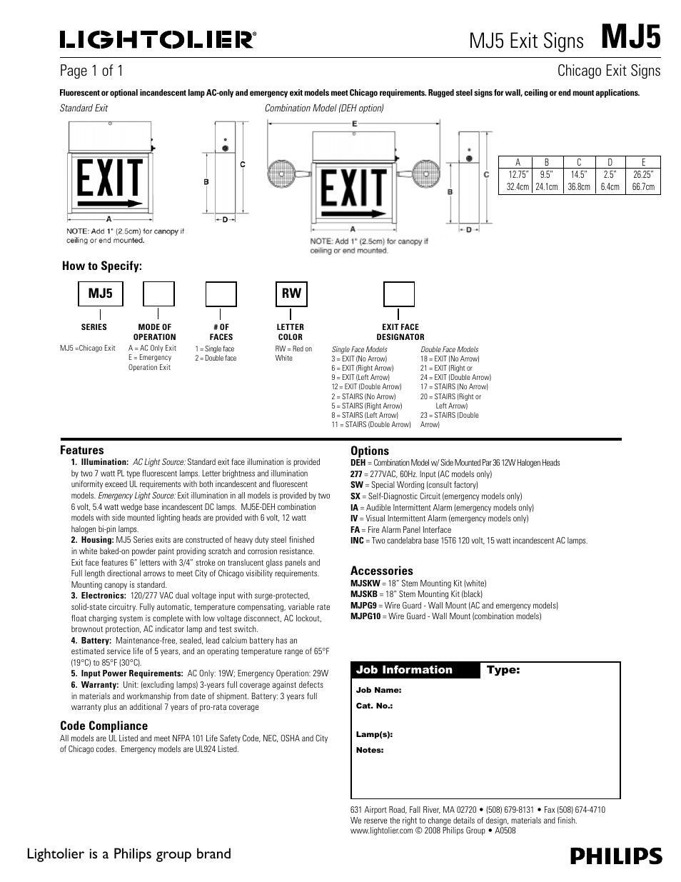 Philips Lightolier MJ5 User Manual | 1 page