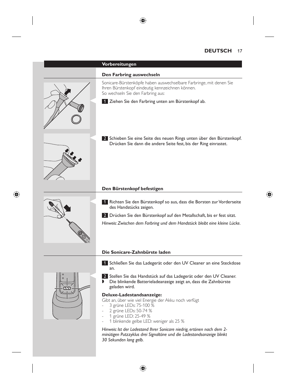 Deutsch | Philips FLEXCARE00 HX6911 User Manual | Page 17 / 64