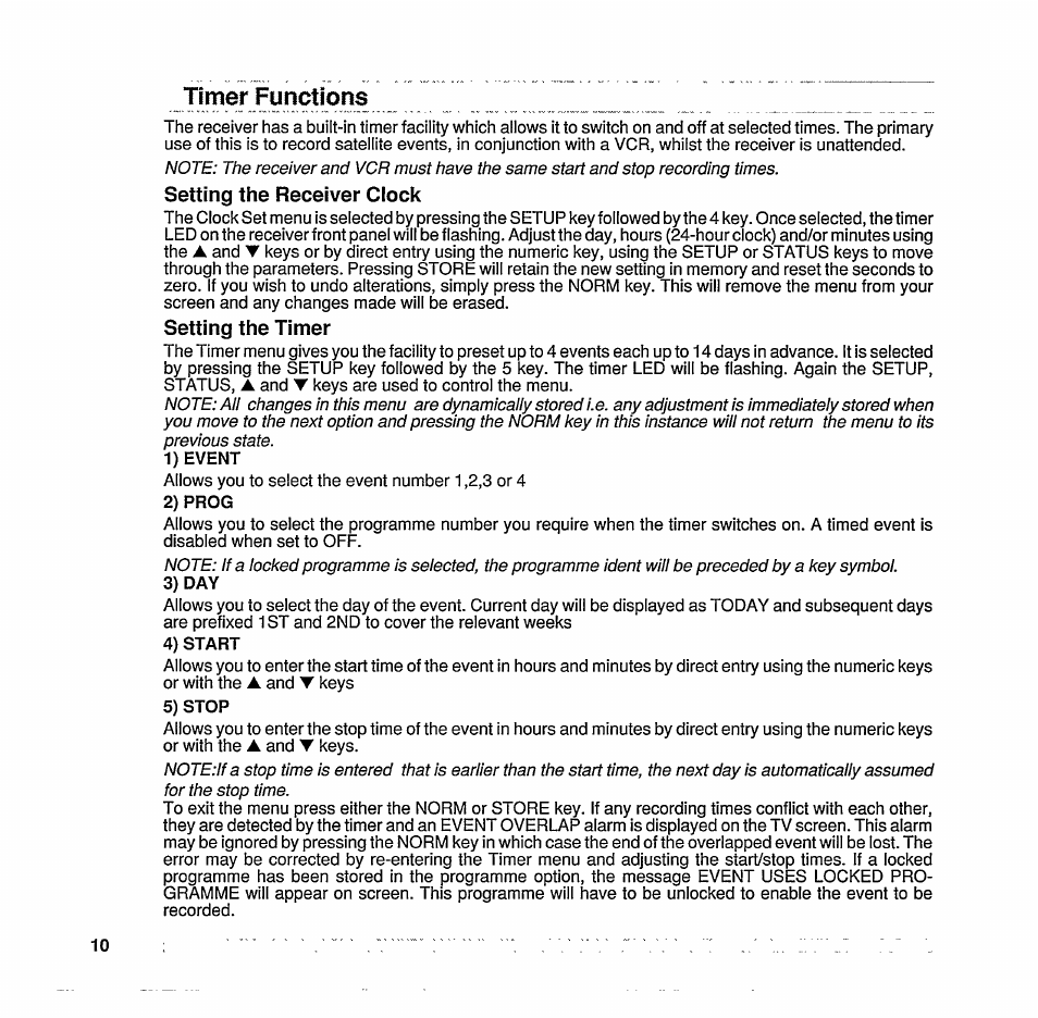 Timer functions, Setting the receiver clock, Setting the timer | Philips STU 801/25R User Manual | Page 12 / 28