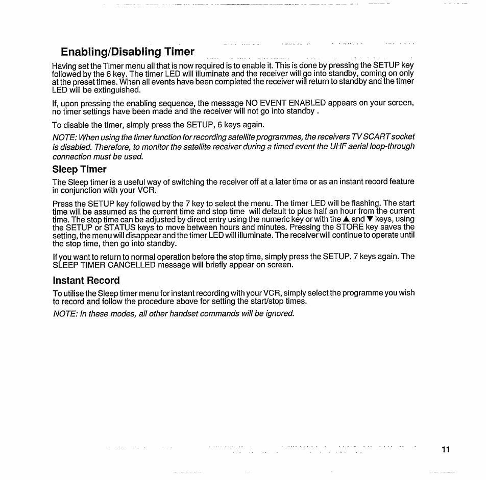 Enabiing/disabling timer, Sleep timer, Instant record | Enabling/disabling timer | Philips STU 801/25R User Manual | Page 13 / 28