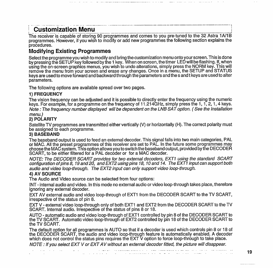 Modifying existing programmes, Customization menu | Philips STU 801/25R User Manual | Page 21 / 28