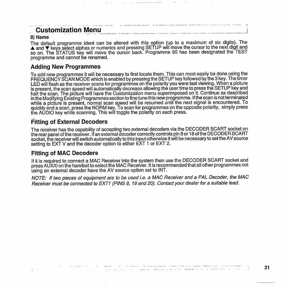 Adding new programmes, Fitting of external decoders, Fitting of mac decoders | Philips STU 801/25R User Manual | Page 23 / 28