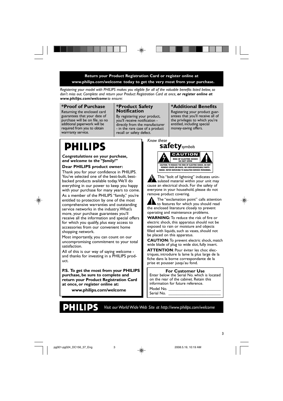 Safety | Philips DC156 User Manual | Page 3 / 24
