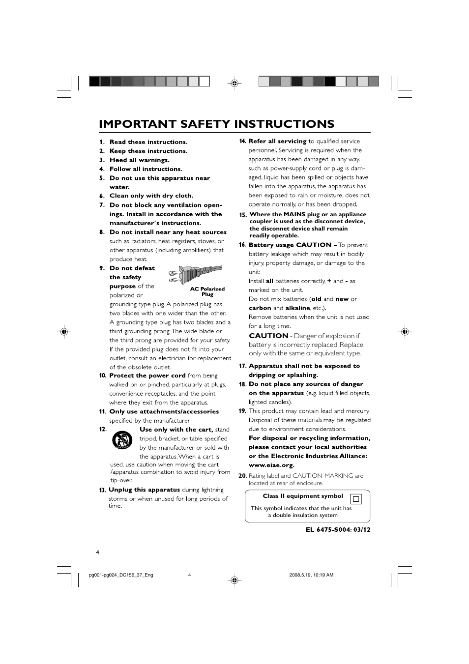 Important safety instructions | Philips DC156 User Manual | Page 4 / 24