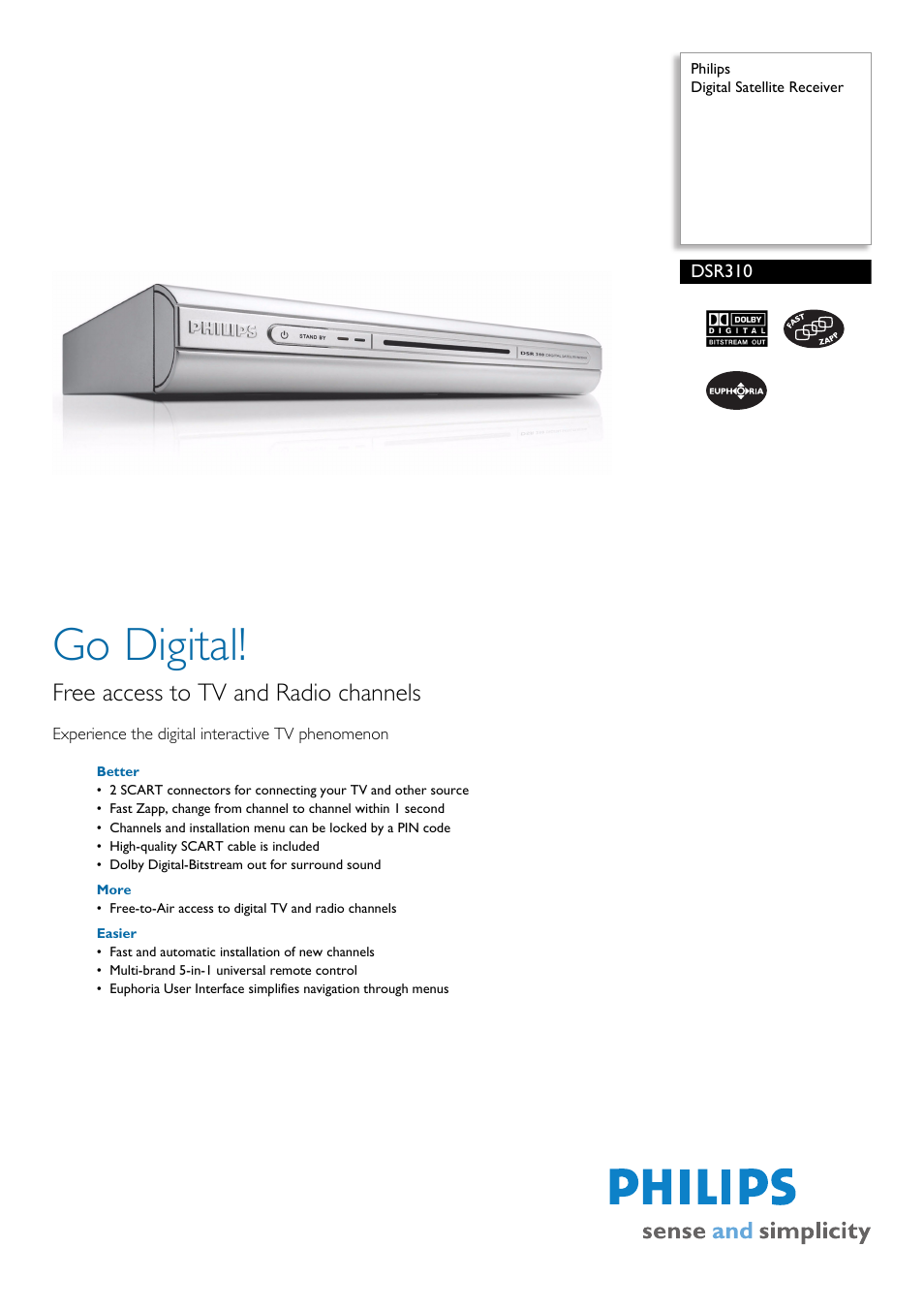 Philips DSR 310/00 User Manual | 2 pages