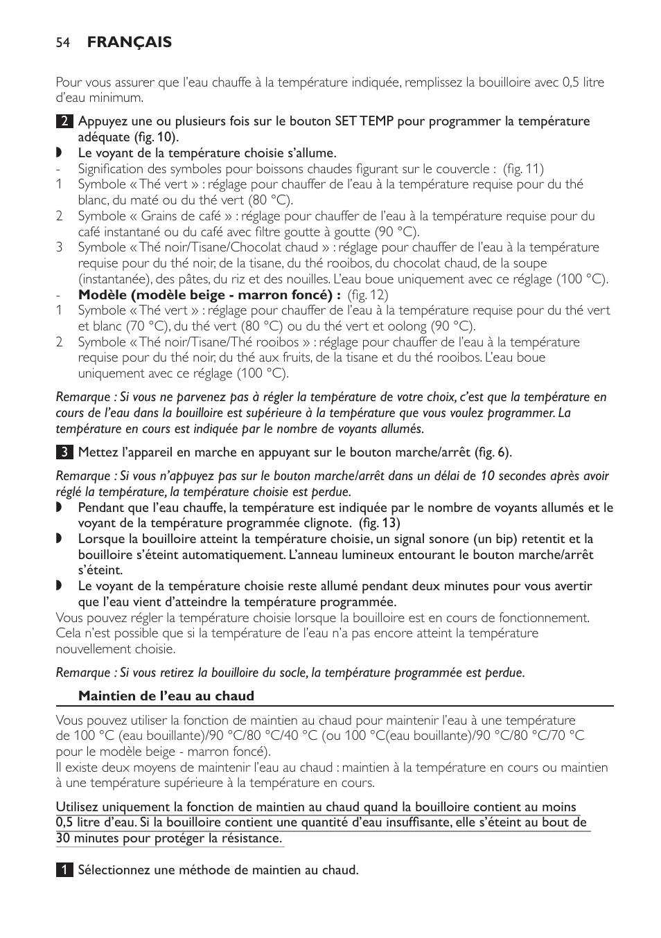 Maintien de l’eau au chaud | Philips HD4686 User Manual | Page 54 / 108