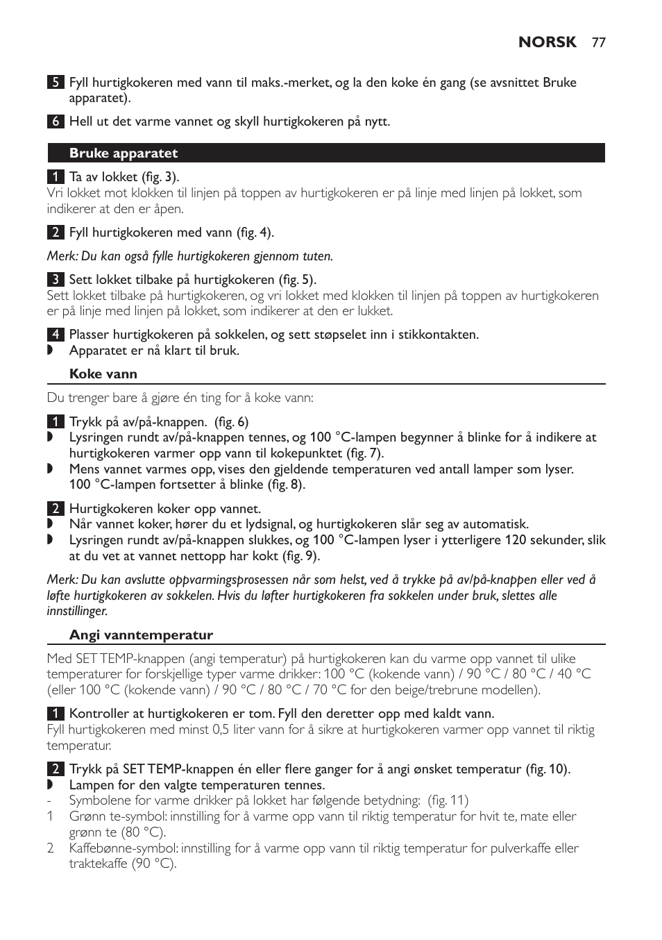 Bruke apparatet, Koke vann, Angi vanntemperatur | Philips HD4686 User Manual | Page 77 / 108