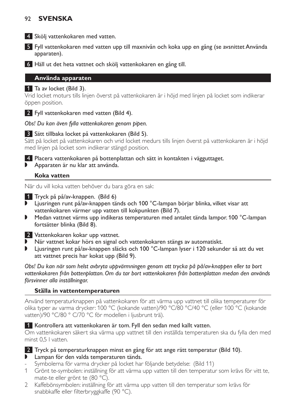 Använda apparaten, Koka vatten, Ställa in vattentemperaturen | Philips HD4686 User Manual | Page 92 / 108