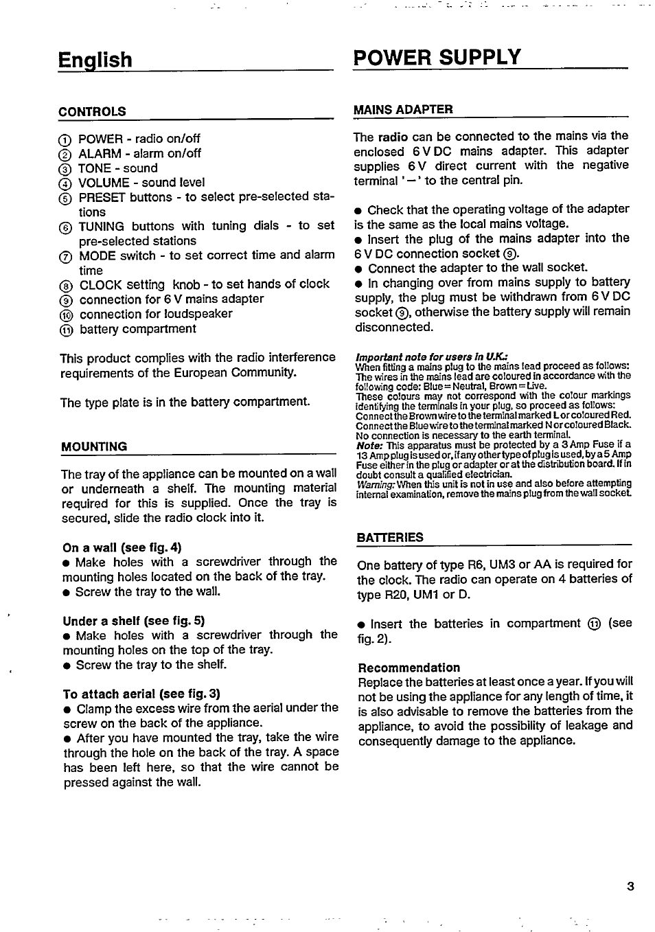 English, Power supply, English power supply | Philips D3996 User Manual | Page 3 / 6