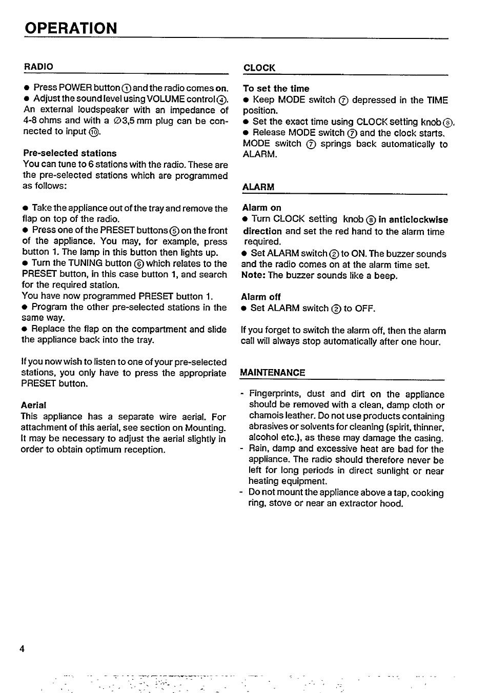 Operation, Alarm | Philips D3996 User Manual | Page 4 / 6