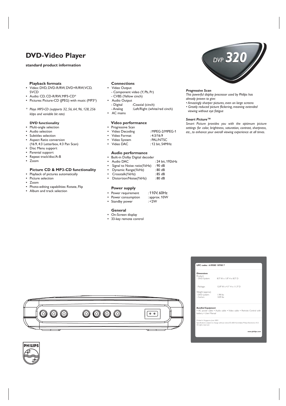 Dvd-video player | Philips dvp-320 User Manual | Page 2 / 2