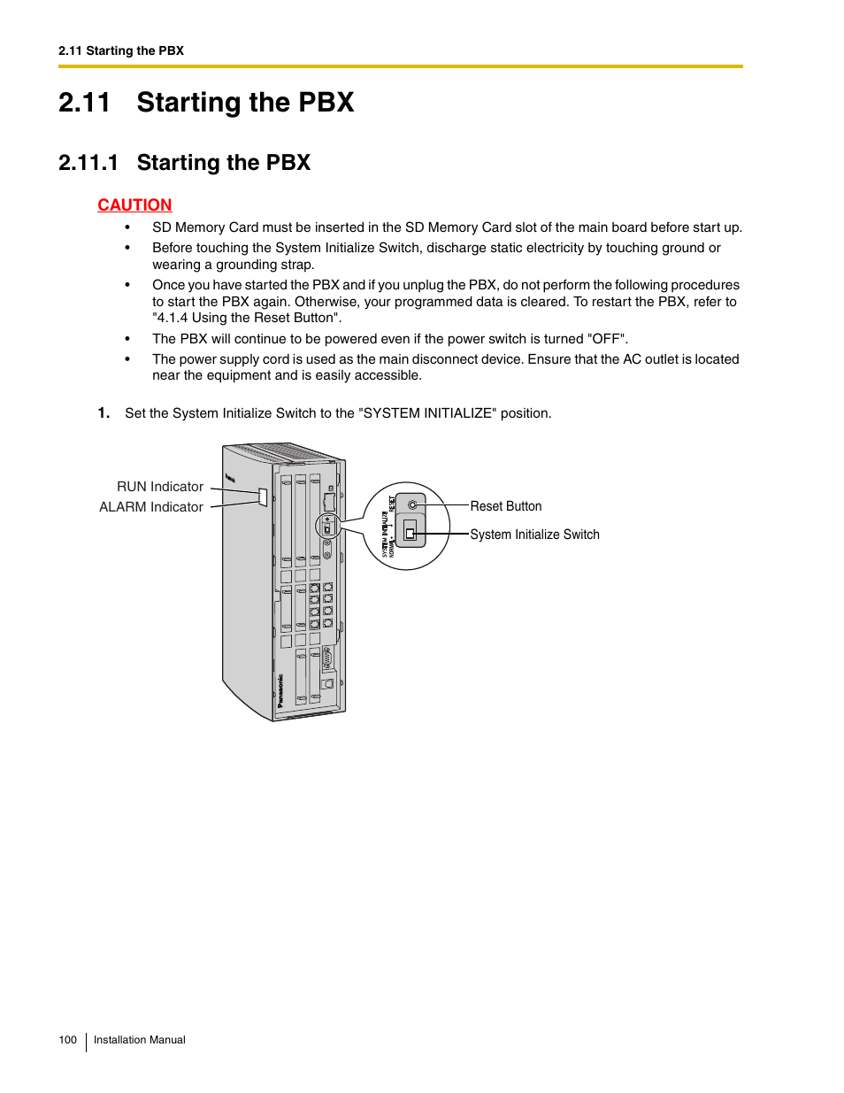 11 starting the pbx, 1 starting the pbx | Philips KX-TAW848 User Manual | Page 100 / 128