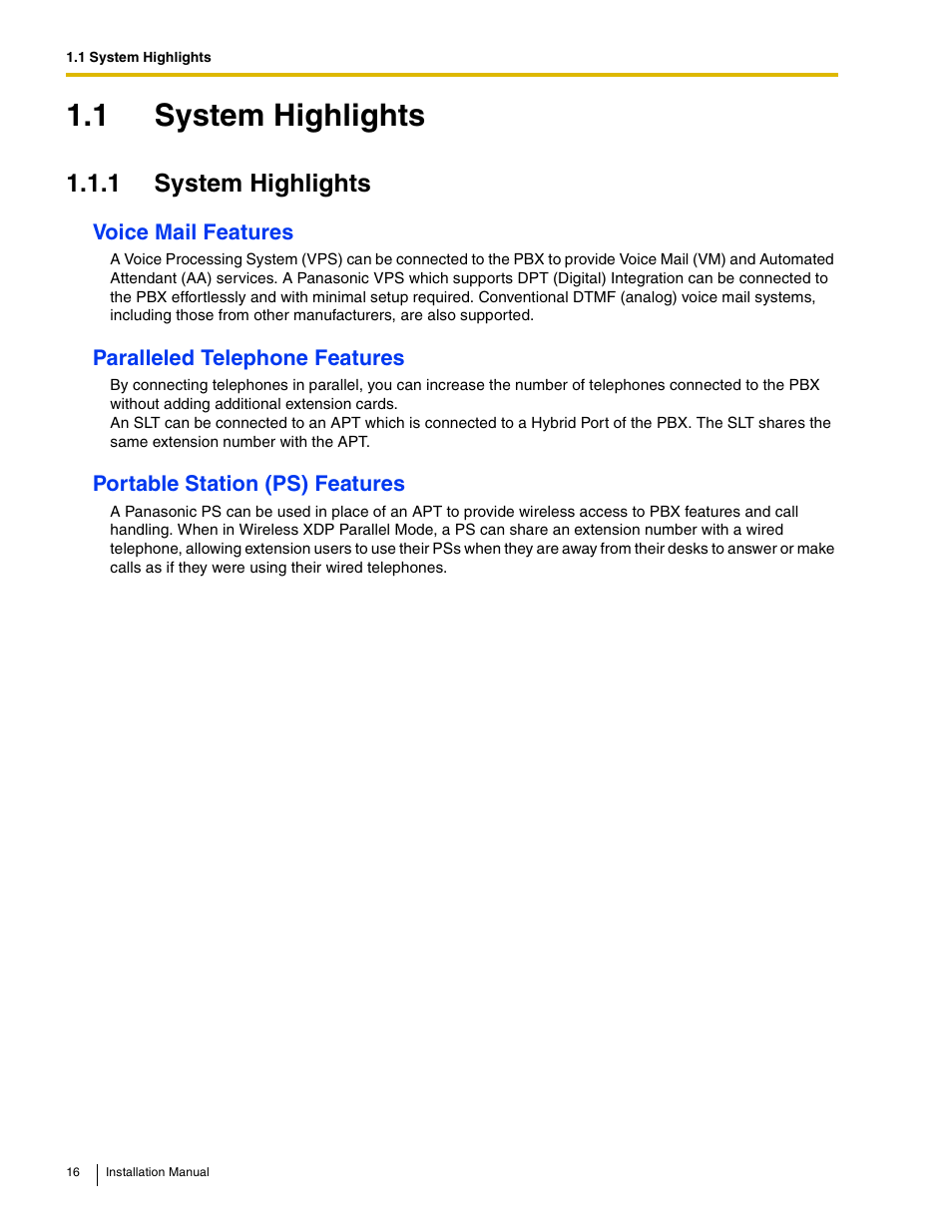 1 system highlights | Philips KX-TAW848 User Manual | Page 16 / 128