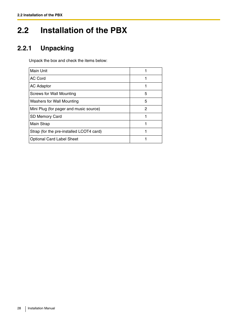 2 installation of the pbx, 1 unpacking | Philips KX-TAW848 User Manual | Page 28 / 128