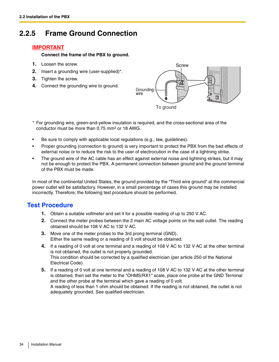 5 frame ground connection, Test procedure | Philips KX-TAW848 User Manual | Page 34 / 128
