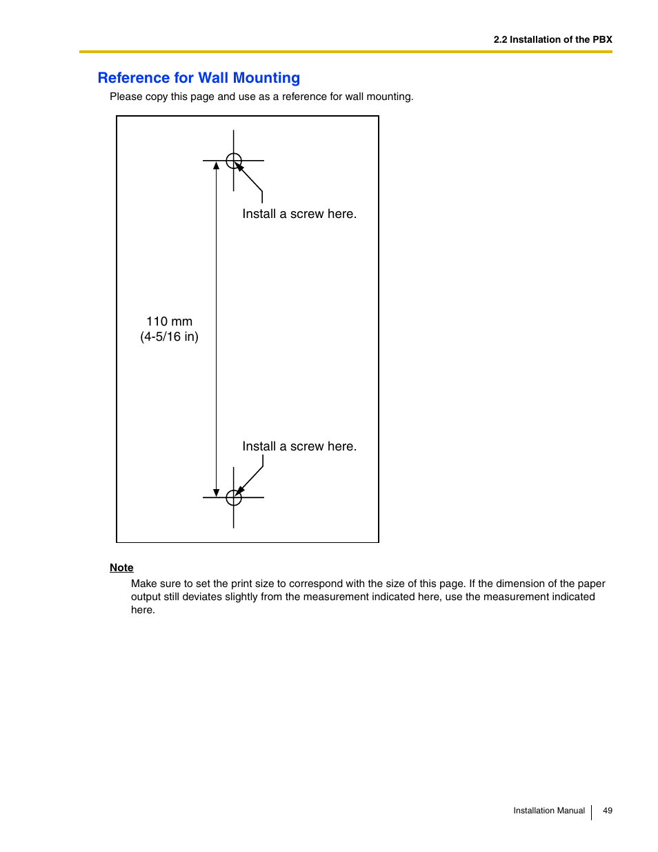 Reference for wall mounting | Philips KX-TAW848 User Manual | Page 49 / 128