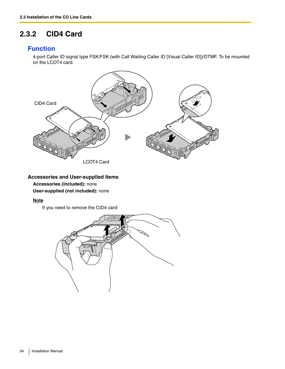 2 cid4 card, Function | Philips KX-TAW848 User Manual | Page 54 / 128