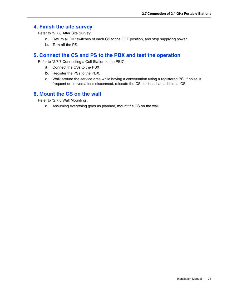 Finish the site survey, Mount the cs on the wall | Philips KX-TAW848 User Manual | Page 71 / 128