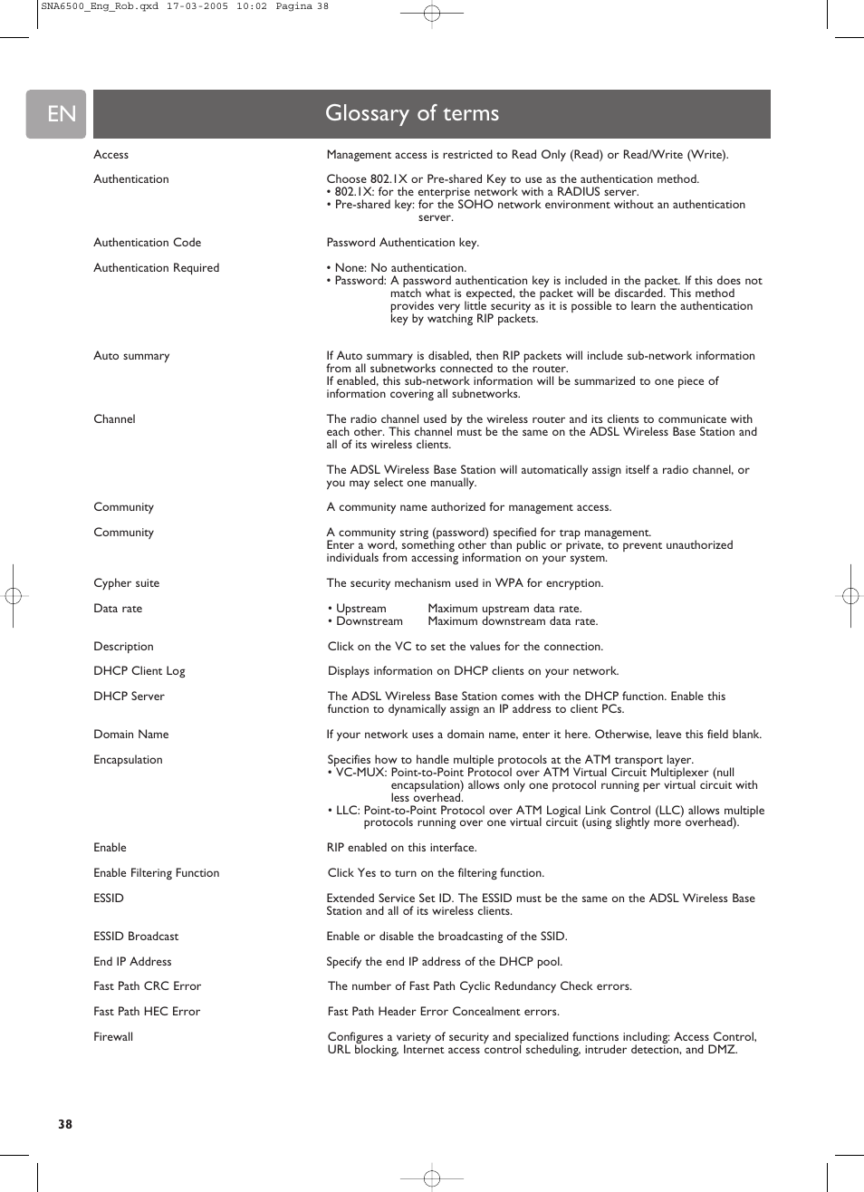 Glossary of terms | Philips SNA6500 User Manual | Page 38 / 47