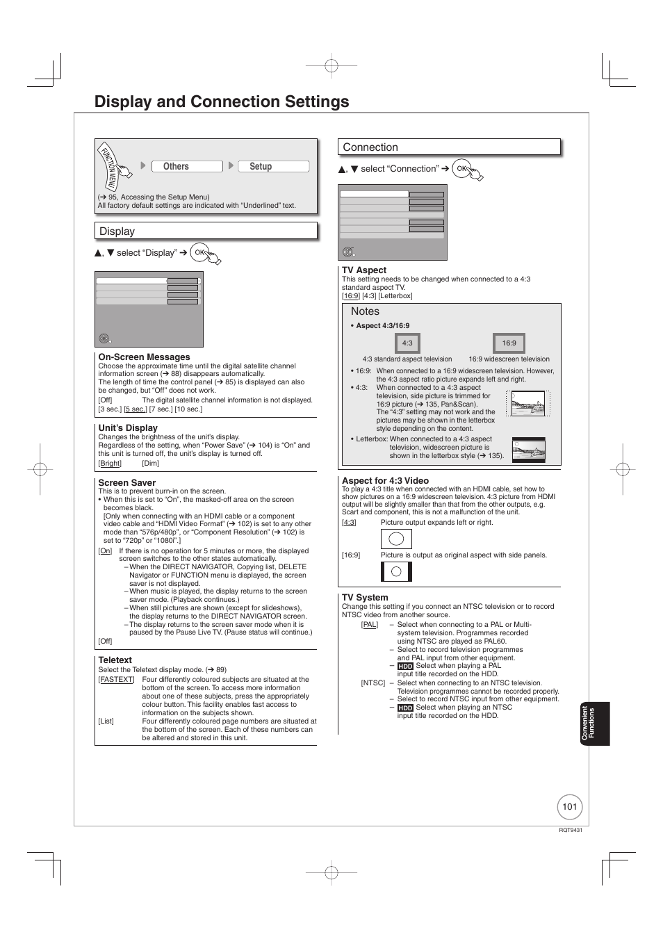 Display and connection settings, Display, Connection | Others setup | Philips DIGA DMR-XS350EB User Manual | Page 101 / 140